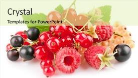  Presentation with water rain drop hanging on a fresh green leaf - Beautiful PPT layouts featuring mix berry - set fresh berries with green backdrop and a blonde colored foreground