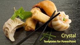  Presentation with food dimsum - Beautiful presentation theme featuring mix china food backdrop and a tawny brown colored foreground