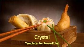  Presentation with food dimsum - Amazing PPT theme having mix chinese food backdrop and a tawny brown colored foreground