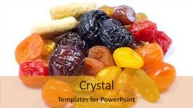  Presentation with fruit - Audience pleasing slide set consisting of mix dried fruits collection backdrop and a gold colored foreground