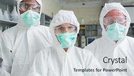  Presentation with laboratory - Cool new presentation theme with mix mingle - team of three chemists backdrop and a  colored foreground