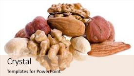  Presentation with nuts - Presentation theme with mix nuts isolated on white background and a coral colored foreground