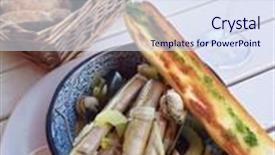  Presentation with clams - Presentation with meze restaurant - mix of clams served background and a sky blue colored foreground