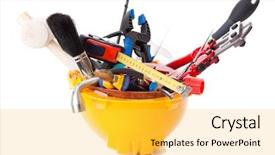  Presentation with construction tools - Amazing slides having mix of construction tools backdrop and a yellow colored foreground