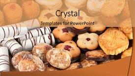  Presentation with cookies - Slide set with biscuits filled chocolate cream - mix of sweet cookies close-up background and a yellow colored foreground