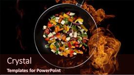  Presentation with flames - Presentation theme consisting of mix-vegetable-in-pan-flames background and a wine colored foreground