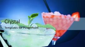  Presentation with alcoholic beverages - Presentation design enhanced with mixed alcoholic drink - closeup of some cocktail glasses background and a light blue colored foreground