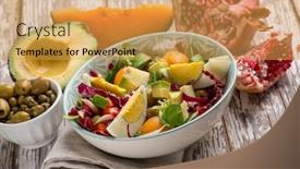  Presentation with melon - Theme consisting of mixed-avocado-salad-with-pomegranate background and a yellow colored foreground