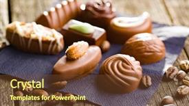  Presentation with old wooden table food - Cool new PPT layouts with mixed belgian pralines chocolate truffles backdrop and a  colored foreground