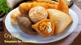  Presentation with snack food - PPT layouts featuring mixed-brazilian-snack-food-plate background and a tawny brown colored foreground