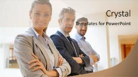  Presentation with team - Amazing slide deck having mixed business team standing backdrop and a lemonade colored foreground