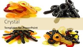 Presentation with jelly - Presentation enhanced with mixed-colorful-tasty-jelly-sweets background and a yellow colored foreground