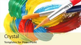  Presentation with abstract paint brush texture art - Beautiful presentation featuring mixed colour - abstract gouache paint and brushes backdrop and a yellow colored foreground