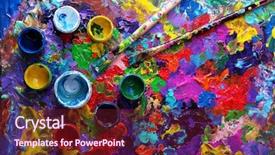  Presentation with paint brush - Beautiful presentation theme featuring mixed colour - cans of paint and brush backdrop and a tawny brown colored foreground