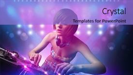  Presentation with green stage lights - Audience pleasing slide deck consisting of mixed colour - pretty young disc jockey mixing backdrop and a light blue colored foreground