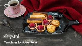  Presentation with almond - PPT theme having mixed-dessert-raspberry-tartlet-eclair background and a dark gray colored foreground