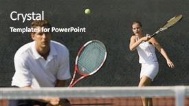  Presentation with tennis - Slides enhanced with mixed doubles player hitting tennis background and a dark gray colored foreground
