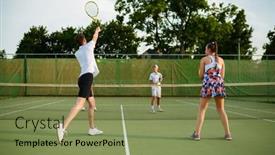  Presentation with tennis - PPT theme featuring mixed-doubles-tennis-players-outdoor background and a seafoam green colored foreground