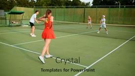  Presentation with tennis - Cool new PPT layouts with mixed-doubles-tennis-players-outdoor backdrop and a seafoam green colored foreground