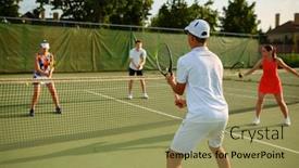 Presentation with tennis - PPT layouts enhanced with mixed-doubles-tennis-training-outdoor background and a yellow colored foreground