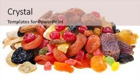  Presentation with nuts and dried fruits - Theme having mixed dried fruits on white background and a soft green colored foreground