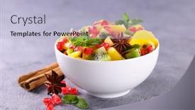  Presentation with spices - Slides featuring mixed-fruit-salad-and-spices background and a light blue colored foreground