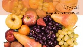  Presentation with apple pear - Slides featuring mixed-fruit-with-melon-pear background and a gold colored foreground