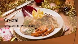  Presentation with christmas red - Presentation theme with mixed grilled fish with red background and a  colored foreground