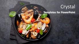  Presentation with grilled - PPT theme enhanced with mixed-grilled-seafood-various-roasted background and a dark gray colored foreground