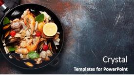  Presentation with shellfish - Colorful presentation design enhanced with mixed-grilled-seafood-various-roasted backdrop and a tawny brown colored foreground