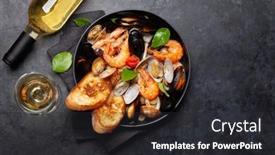  Presentation with shellfish - Colorful presentation theme enhanced with mixed-grilled-seafood-various-roasted backdrop and a dark gray colored foreground