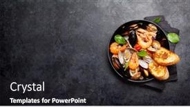  Presentation with frying - PPT layouts with mixed-grilled-seafood-various-roasted background and a dark gray colored foreground