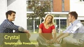  Presentation with college students and laptop - Presentation design consisting of mixed group of students outside background and a  colored foreground