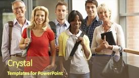  Presentation with college students - Amazing PPT theme having mixed group of students in college backdrop and a tawny brown colored foreground