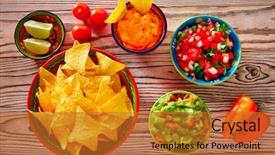  Presentation with cheddar - Beautiful slide set featuring mixed guacamole nachos chili sauce backdrop and a red colored foreground