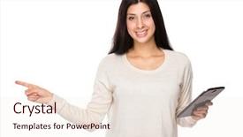  Presentation with finger point - Audience pleasing slides consisting of mixed indian woman hold backdrop and a sky blue colored foreground