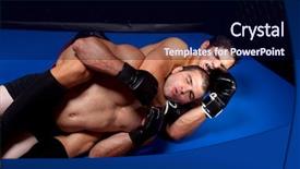  Presentation with ground fighting - Beautiful presentation design featuring sports mma - mixed martial artists fighting backdrop and a wine colored foreground