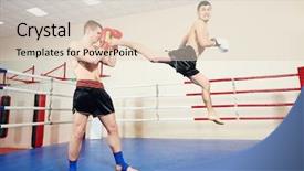  Presentation with thai boxing - Presentation theme featuring phisic - muai thai sportsman fighting background and a lemonade colored foreground
