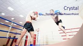  Presentation with thai boxing - Theme with phisic - muai thai sportsman fighting background and a sky blue colored foreground