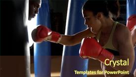  Presentation with boxer - Slide deck consisting of woman hit - serious female boxer throwing background and a tawny brown colored foreground