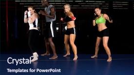  Presentation with fighters - Slide deck with young woman fighters shadow boxing background and a navy blue colored foreground