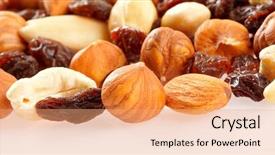  Presentation with nuts and dried fruits - Presentation having mixed nuts and dried fruit background and a  colored foreground