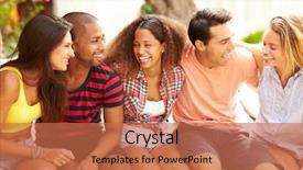  Presentation with holiday - Presentation theme having mixed people - group of friends relaxing outdoors background and a coral colored foreground