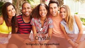  Presentation with holiday shoppings - Beautiful slides featuring mixed people - group of friends relaxing outdoors backdrop and a  colored foreground