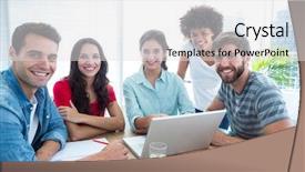  Presentation with group of three young girl - Audience pleasing PPT theme consisting of mixed people - group of young colleagues using backdrop and a light gray colored foreground