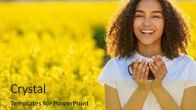  Presentation with african american teenager girl - Slide set consisting of mixed race african american girl background and a gold colored foreground