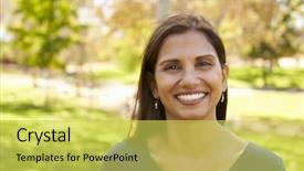  Presentation with race - Presentation design with mixed race asian caucasian woman background and a yellow colored foreground