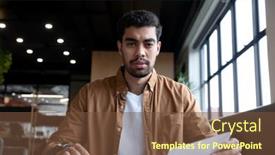  Presentation with social distancing - Beautiful presentation theme featuring mixed-race-businessman-on-video backdrop and a tawny brown colored foreground