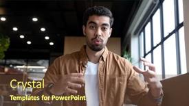  Presentation with social distancing - Presentation design with mixed-race-businessman-talking-gesturing background and a tawny brown colored foreground