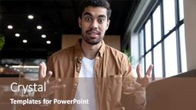  Presentation with social distancing - Beautiful slide set featuring mixed-race-businessman-talking-gesturing backdrop and a tawny brown colored foreground